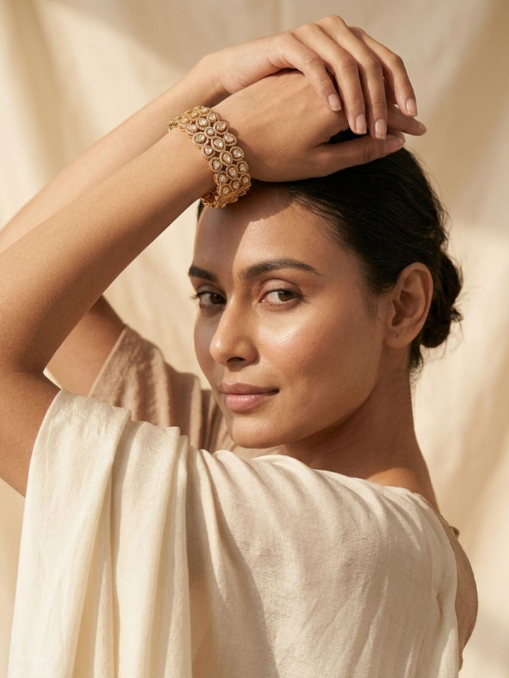 Royal Polki Kundan Teardrop Statement Bracelet | SHOBITAM