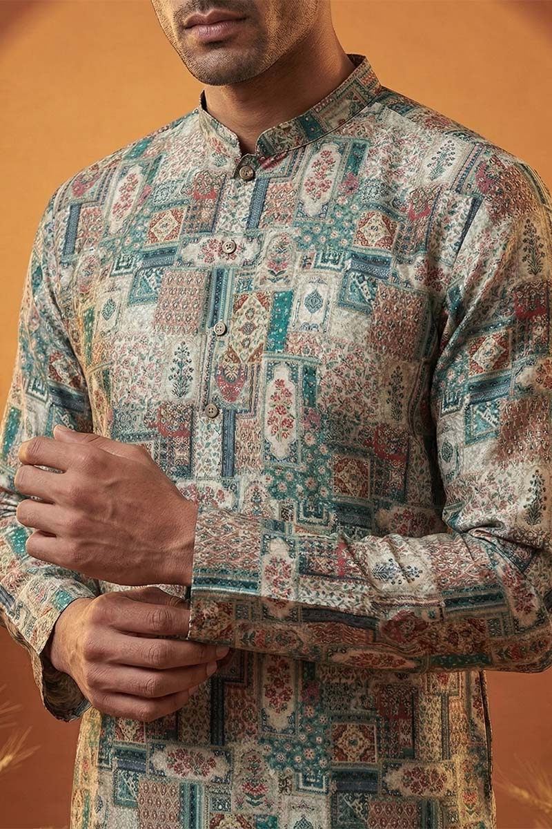 Multi Silk Blend Printed Straight Kurta | SHOBITAM