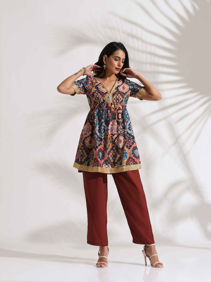 Brown Print Flared Co-ord Set | SHOBITAM