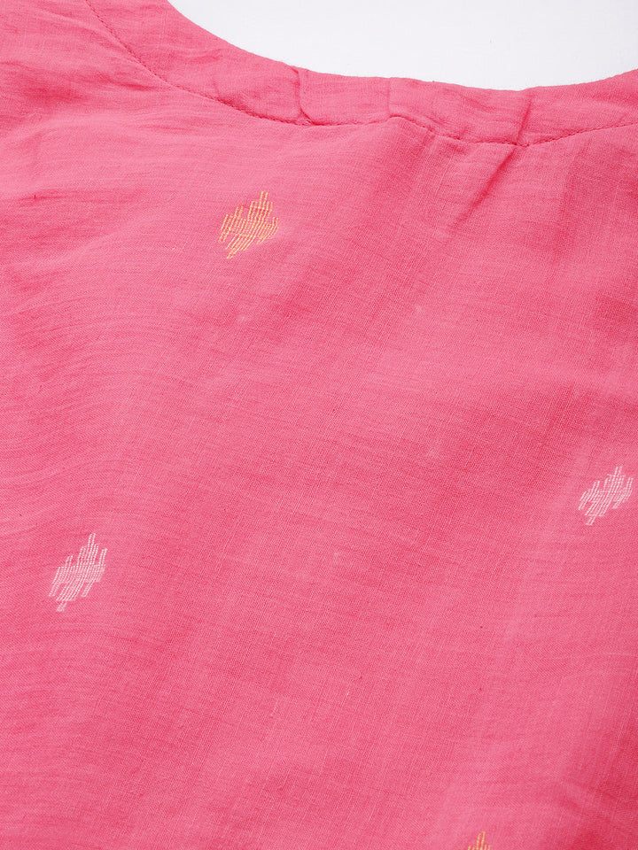 Pink & Cream Handloom Cotton Kurta | SHOBITAM