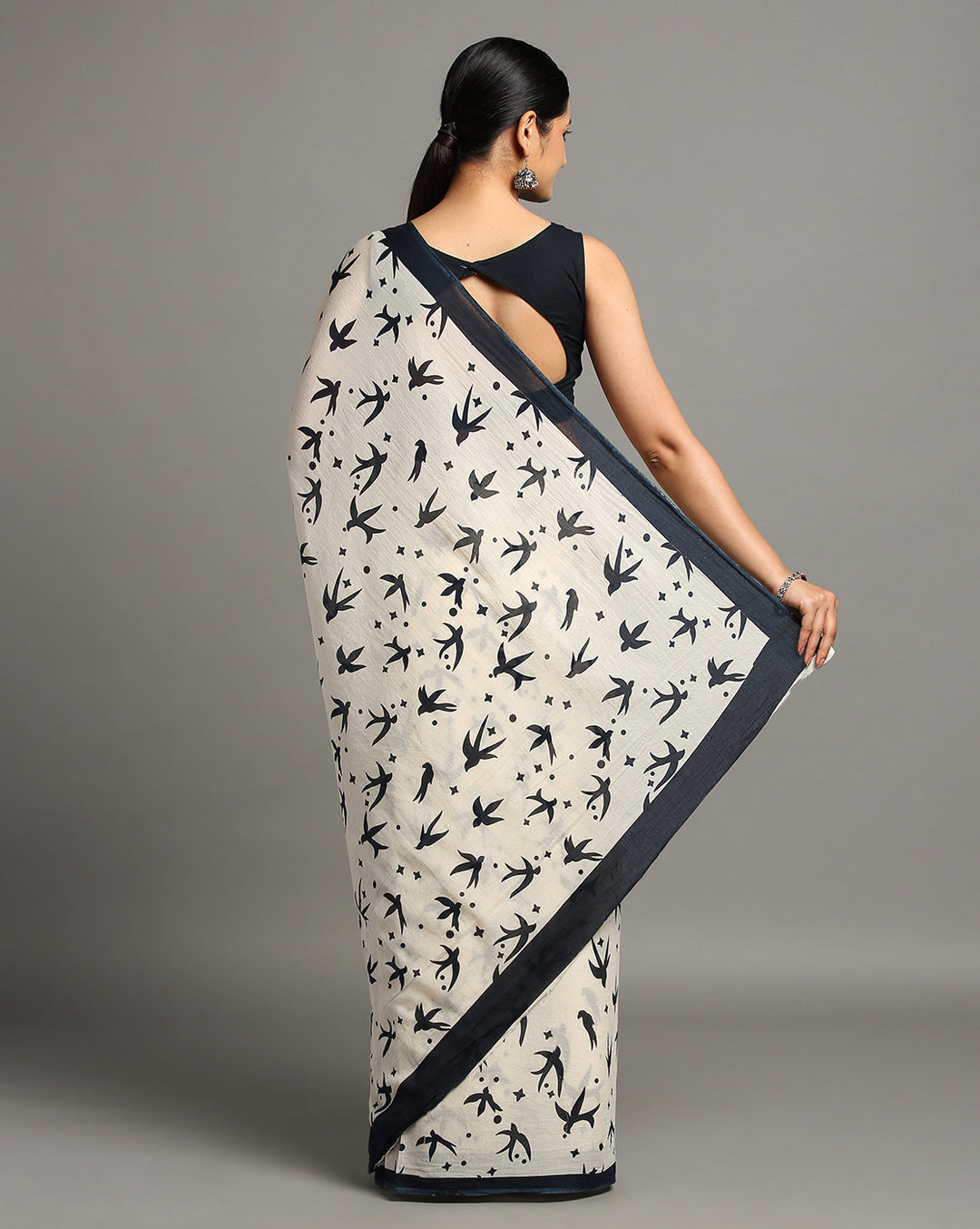Cream Pure cotton Printed Saree with blouse piece