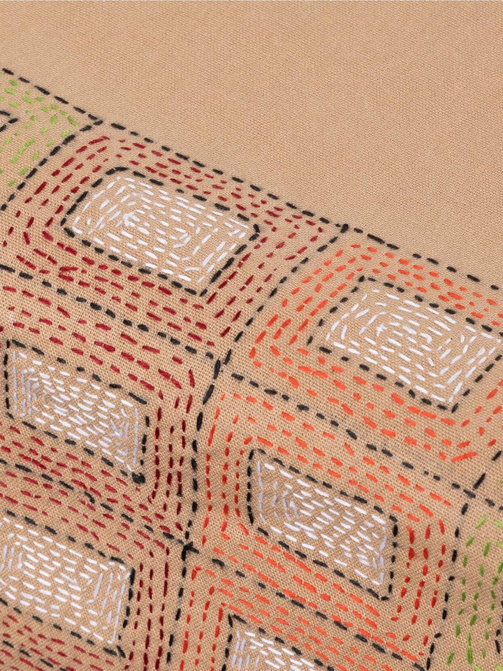 Beige Kantha Cotton Dining Table Runner | SHOBITAM