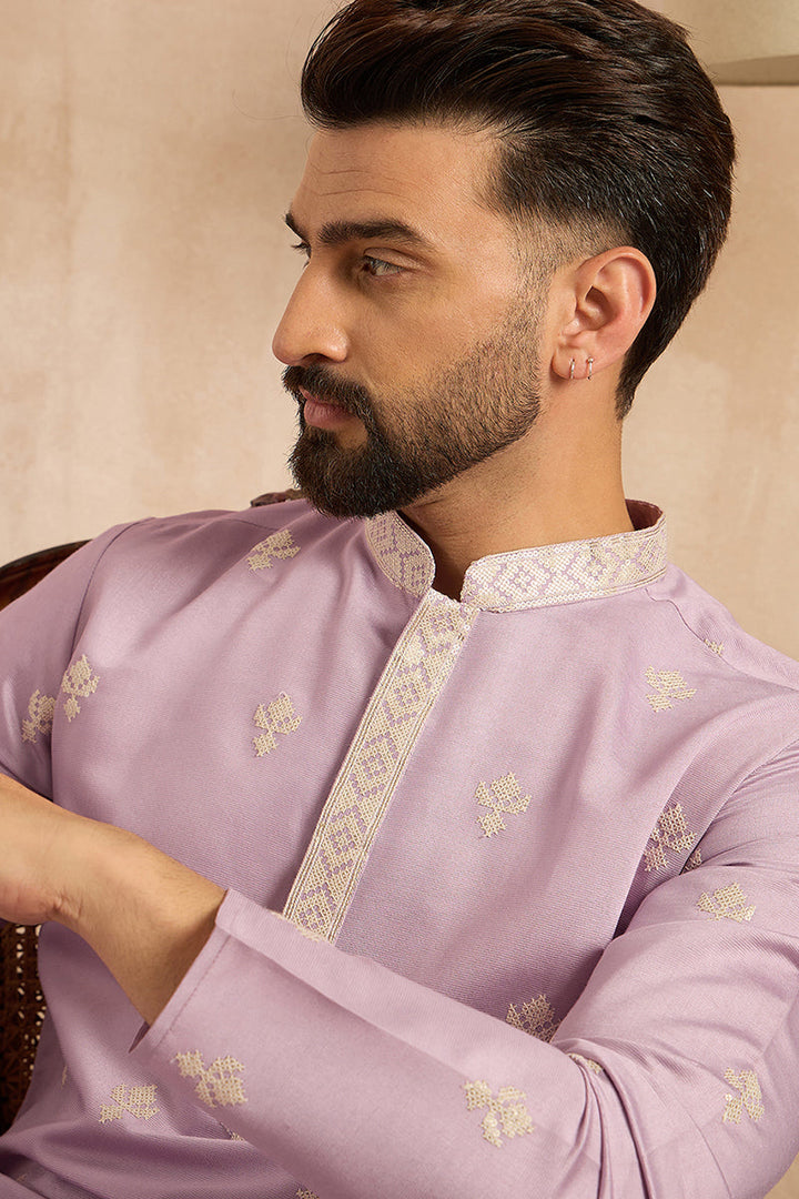 July 6 listing// Lavender Polyester Solid Embroidered Straight Kurta With Trouser | SHOBITAM