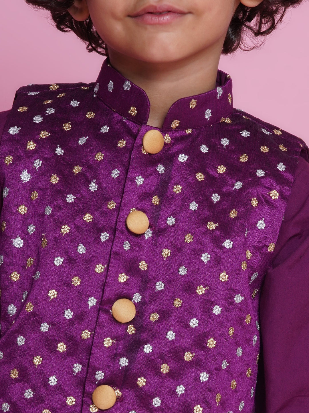 Chand Sitare Bundi Jacket with Dhoti Kurta - Purple | SHOBITAM