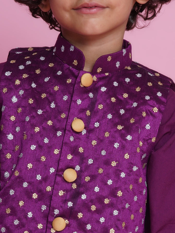 Chand Sitare Bundi Jacket with Dhoti Kurta - Purple | SHOBITAM