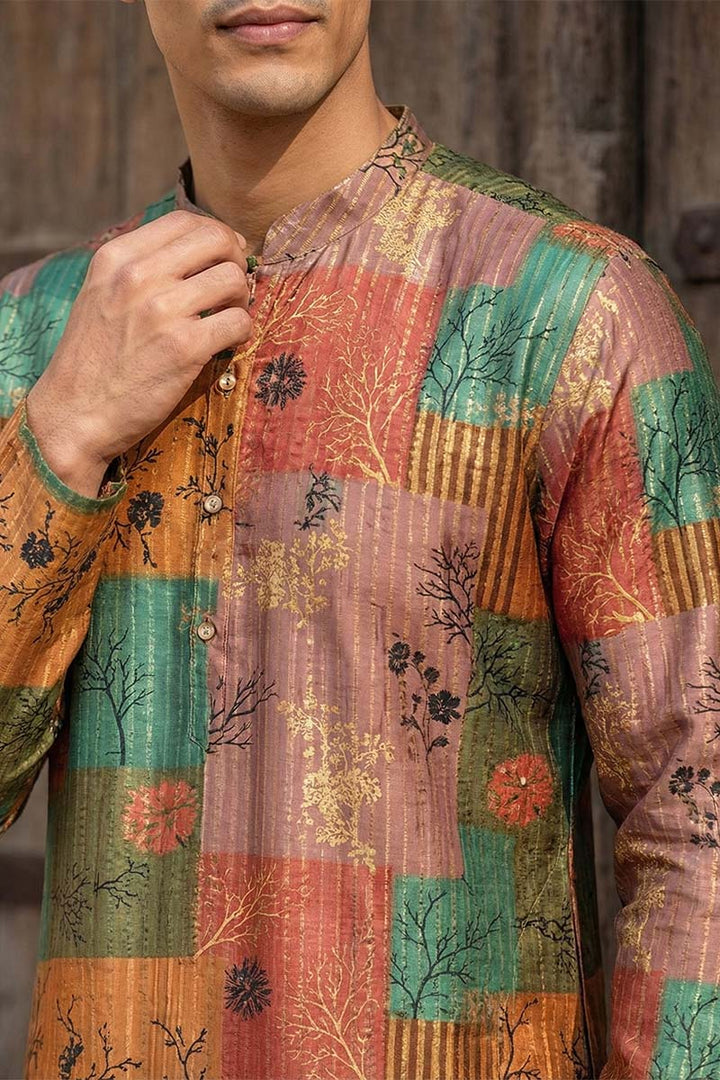 Multi Silk Blend Printed Straight Kurta | SHOBITAM