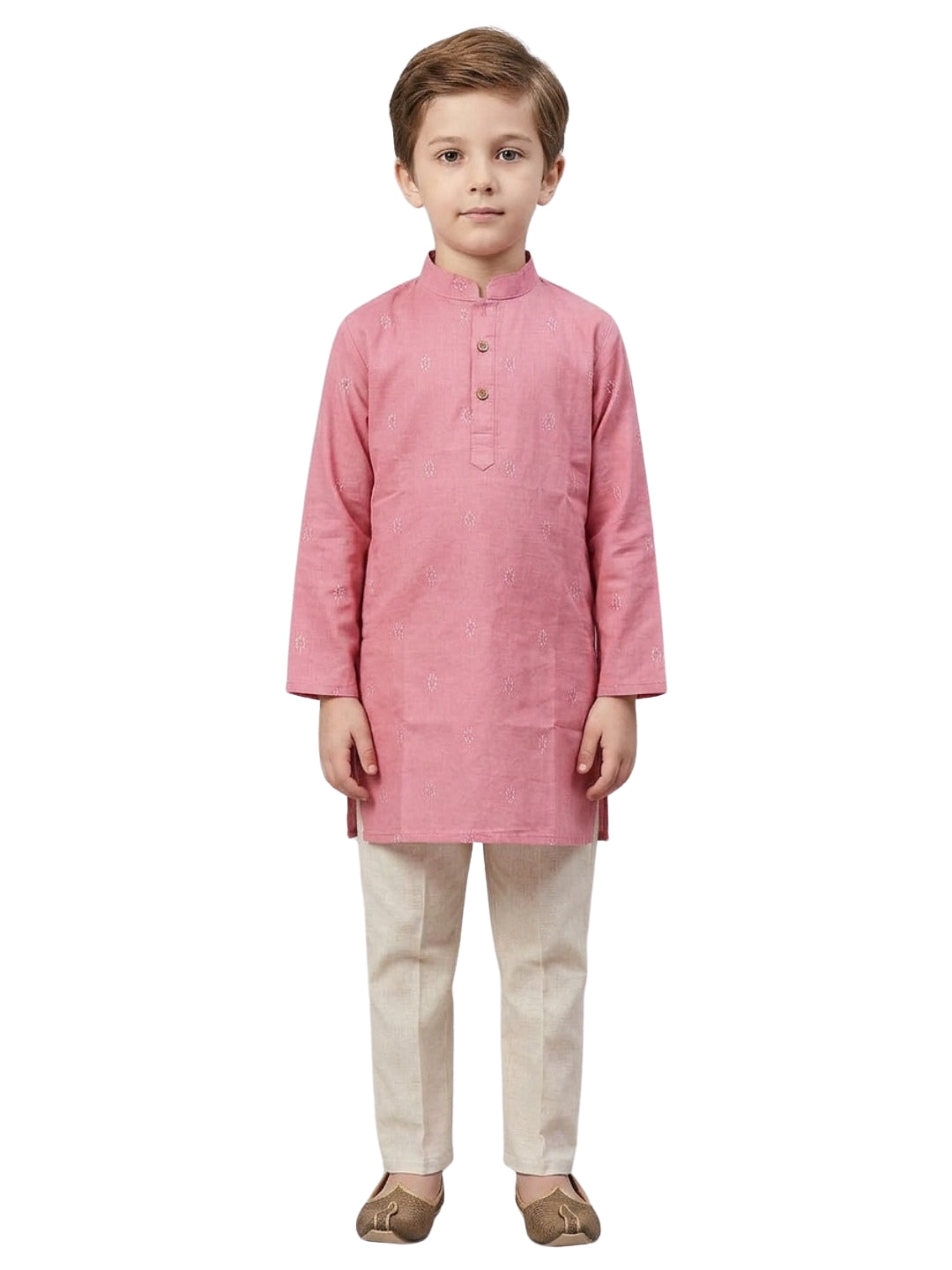 Boys Pink Cotton Kurta Set with Buta Motif | SHOBITAM
