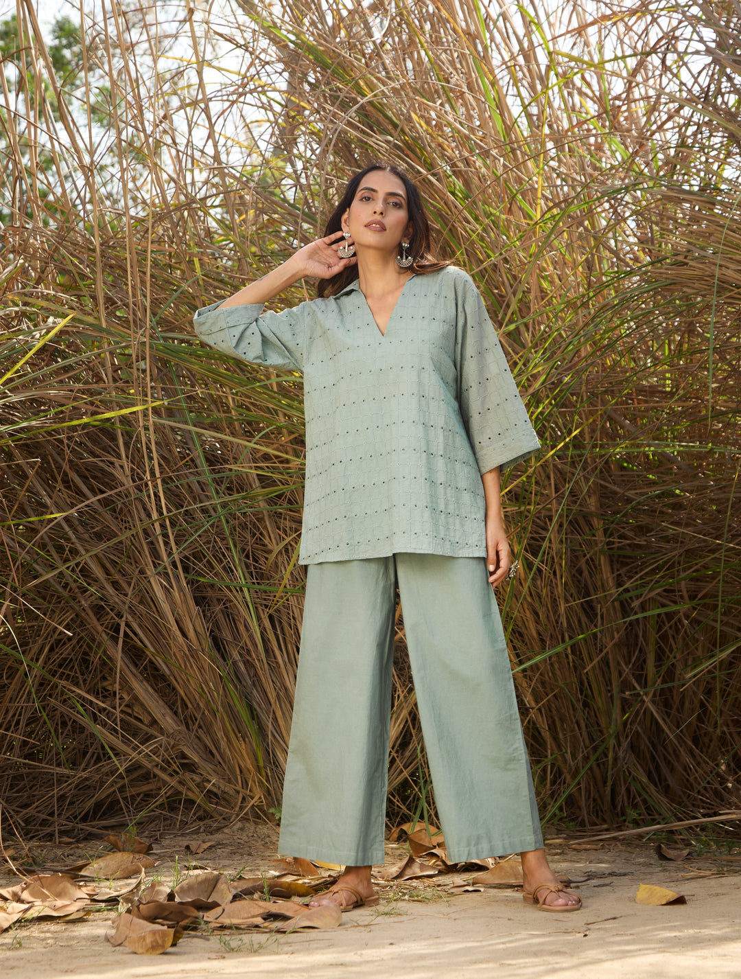 Blue Cotton Cutwork Embroidered Co-ord Set  | SHOBITAM