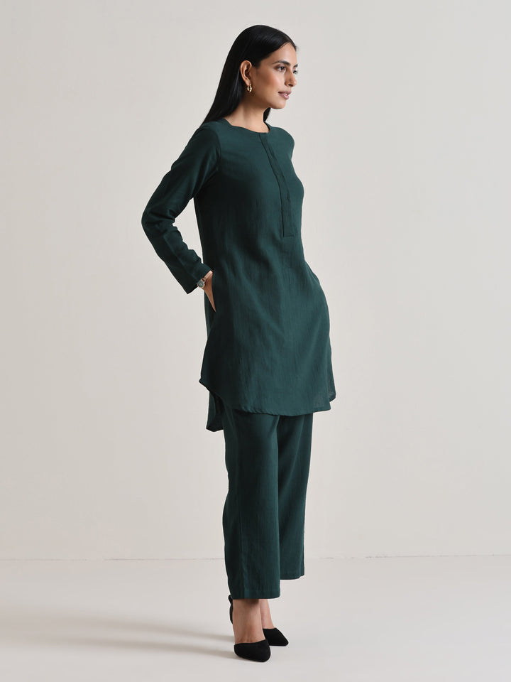 Dark Green Front Placket Co-Ord Set | SHOBITAM
