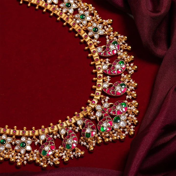 Stunning 92.5 Silver, Gold Plated Morika Phool Short Necklace