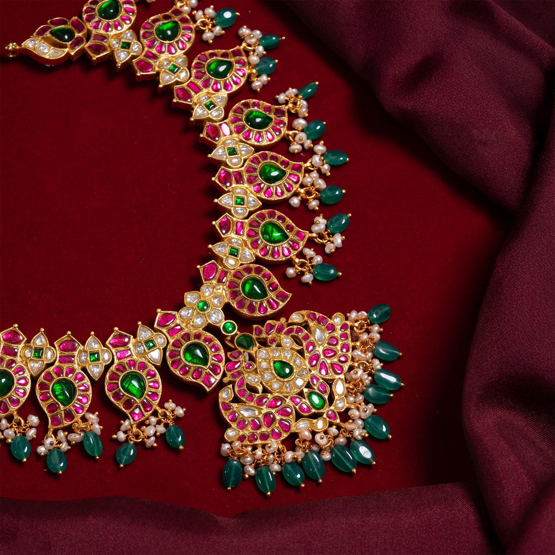 92.5 Silver, 24kt Gold Polish Kairi Kundali Kundan Necklace | SHOBITAM