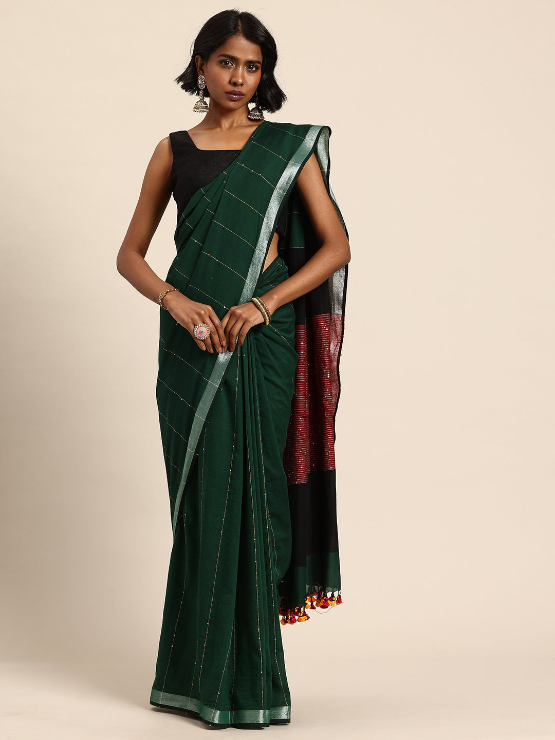 Handloom Sequins Cotton Saree | SHOBITAM