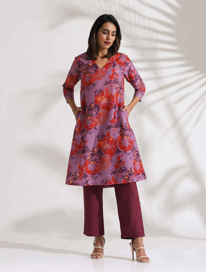 Purple Print Kurta Co-ord Set | SHOBITAM