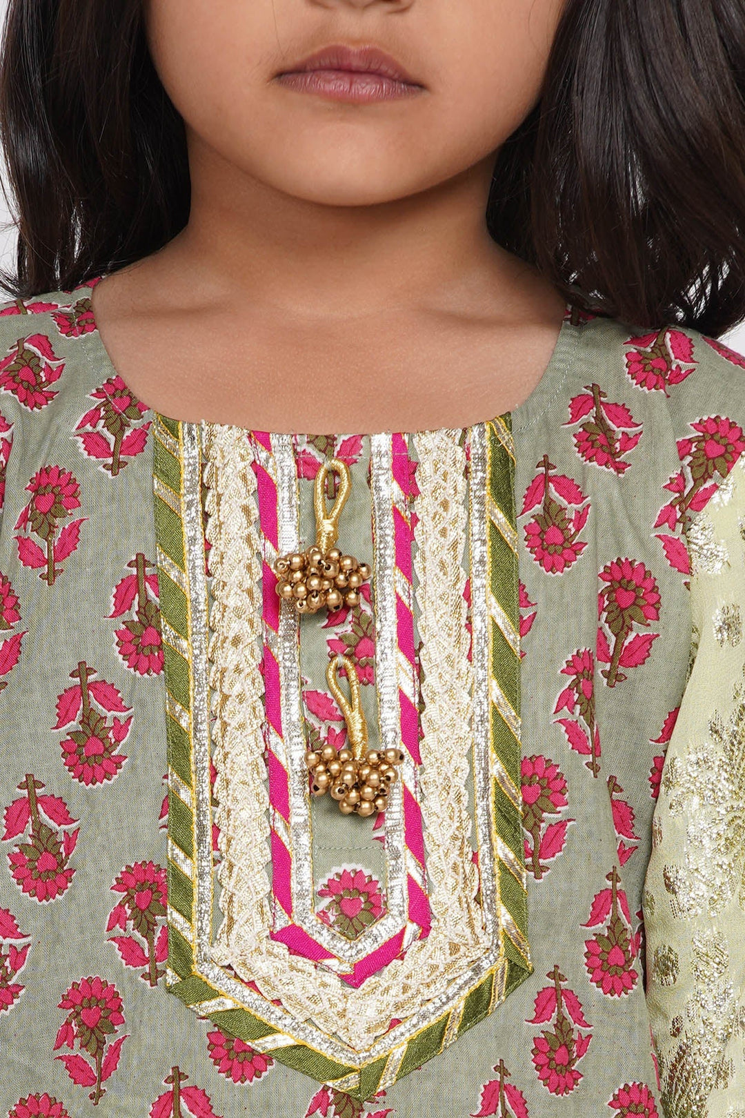 Girl Banarsi Lacework Kurta with Sharara and Dupatta | SHOBITAM