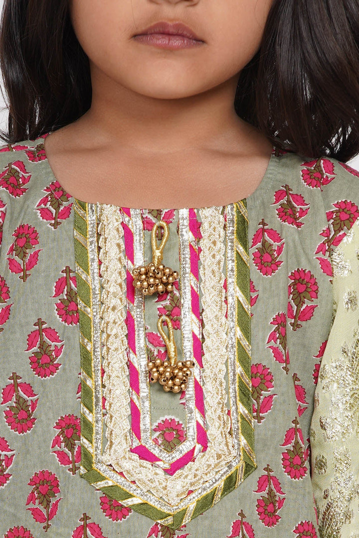 Girl Banarsi Lacework Kurta with Sharara and Dupatta | SHOBITAM