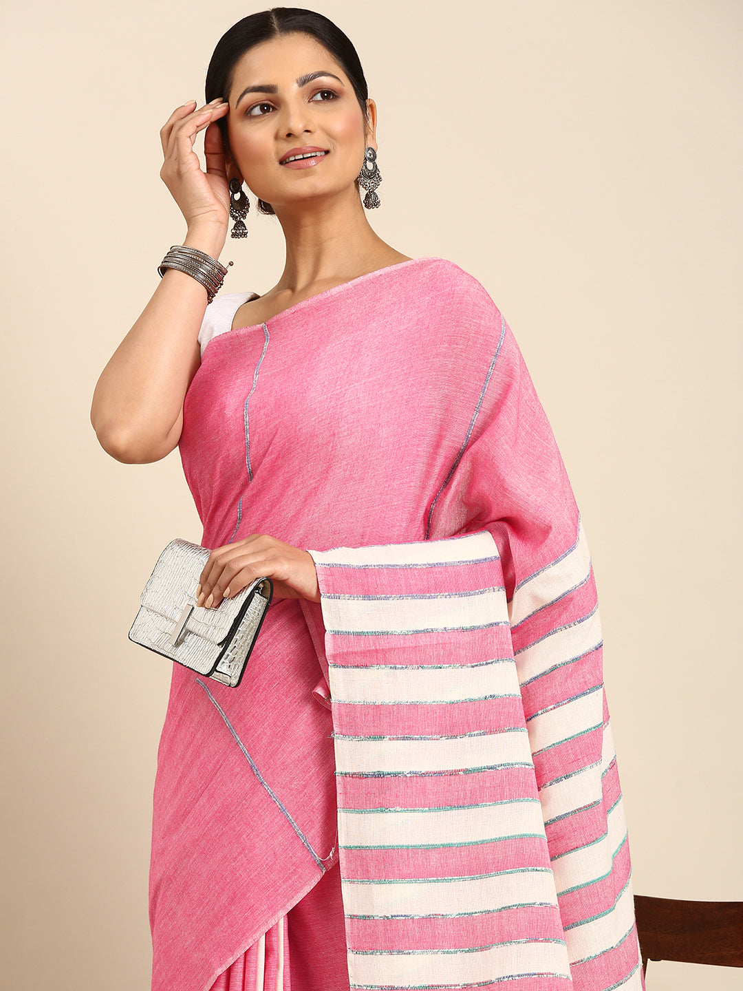 Pink Khesh Weave Pure Cotton saree