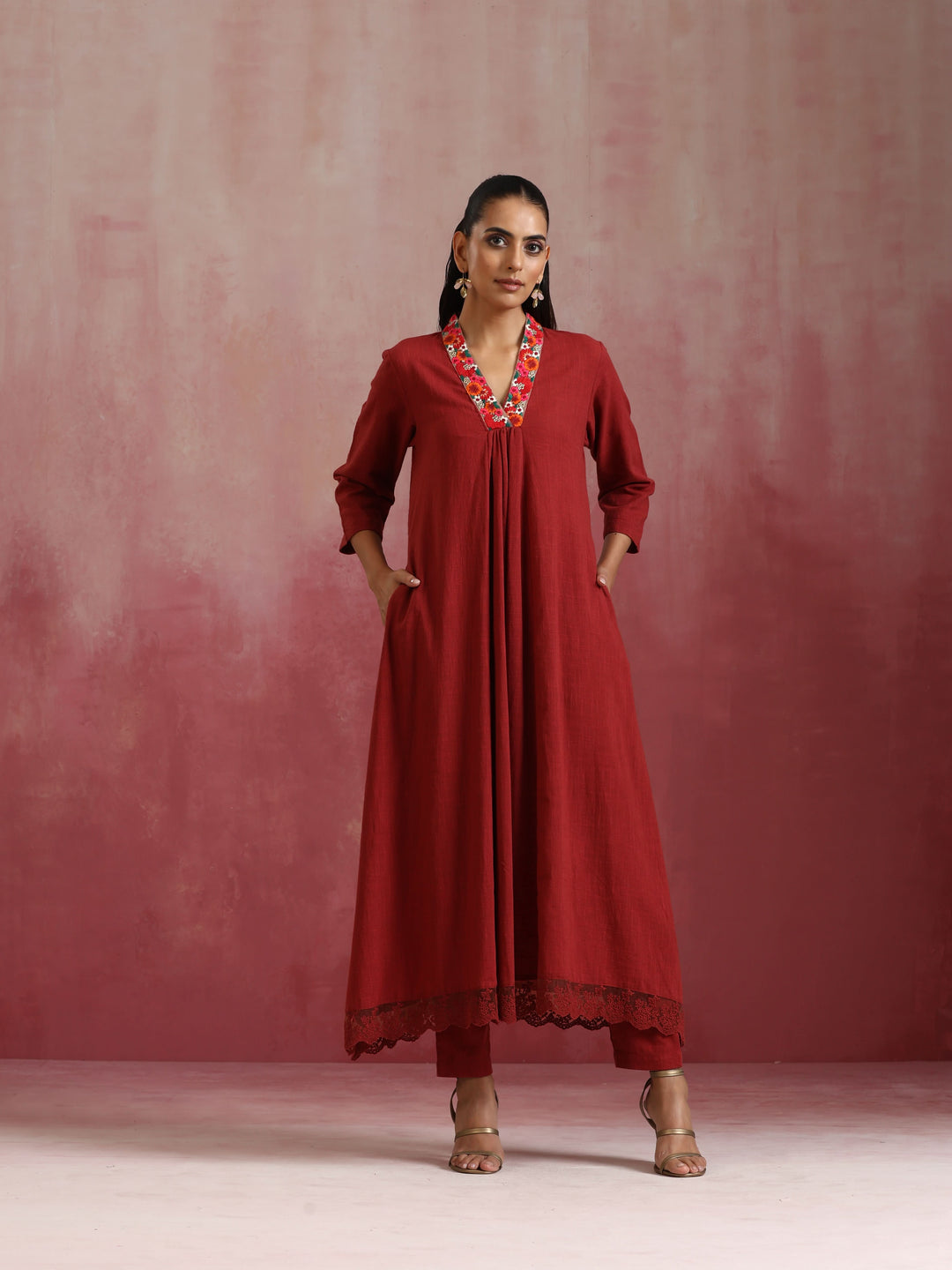Maroon Cotton Dobby Kurta Set | SHOBITAM