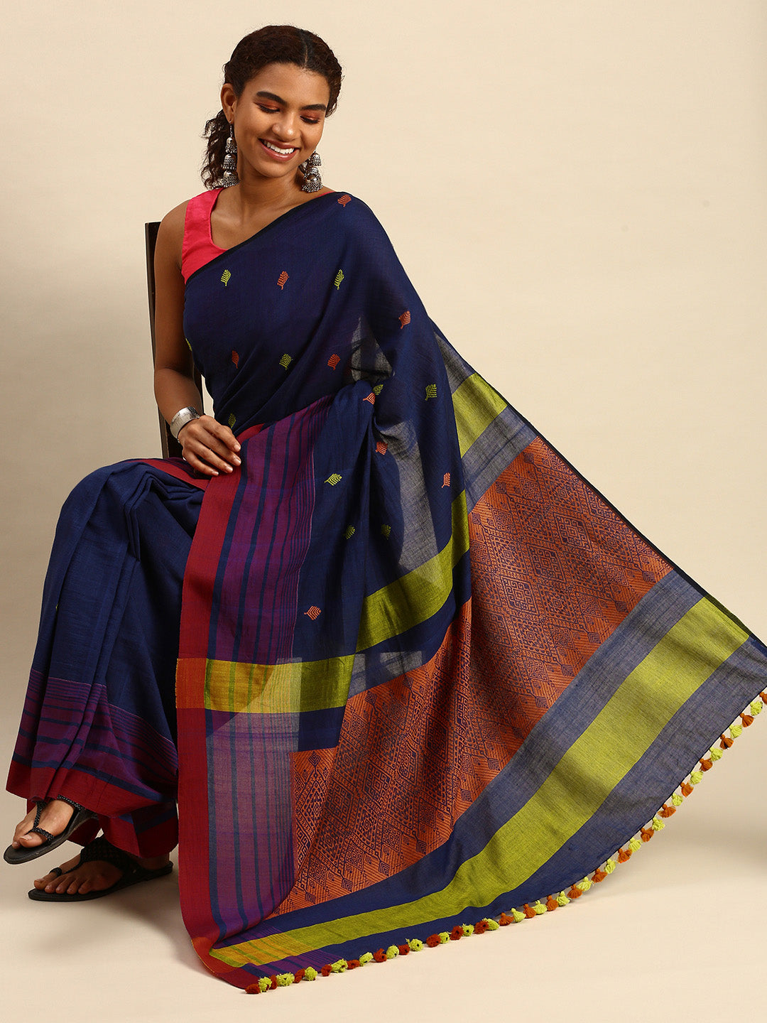 Hand woven Assamese Cotton Saree No Blouse Piece | SHOBITAM