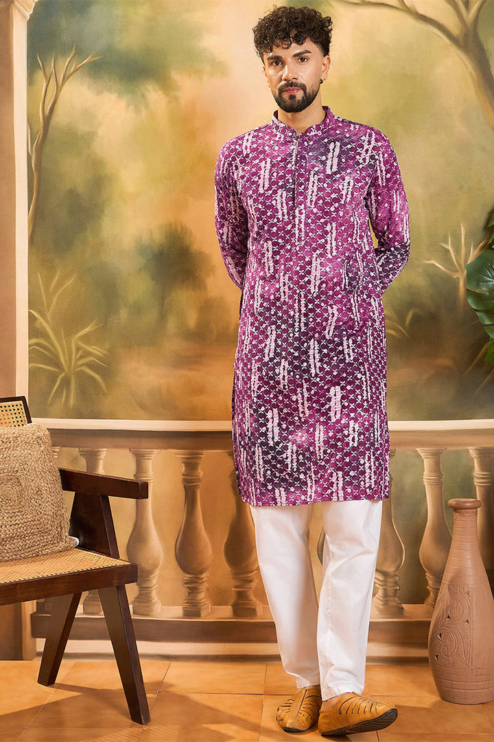 Purple Viscose Rayon Embroidered Straight Kurta  | SHOBITAM
