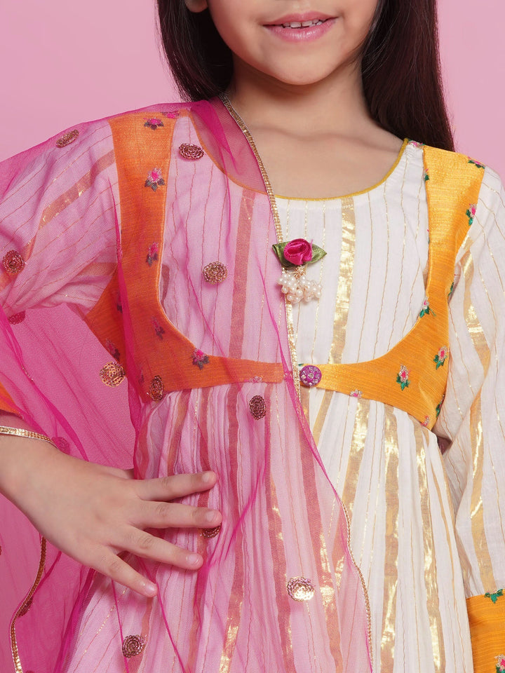 Choti Buti Floral Anarkali Sharara Set with Dupatta - Cream | SHOBITAM