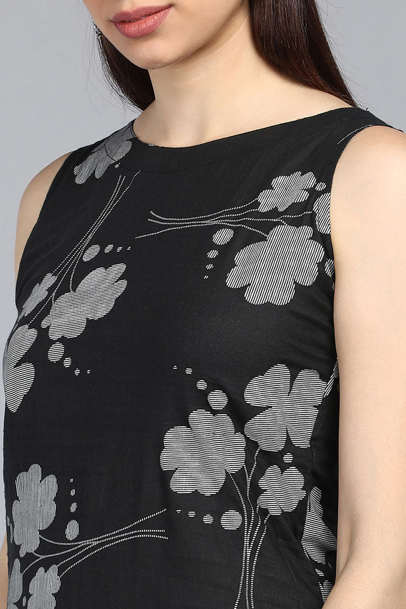 Black Floral Printed Kurta | SHOBITAM