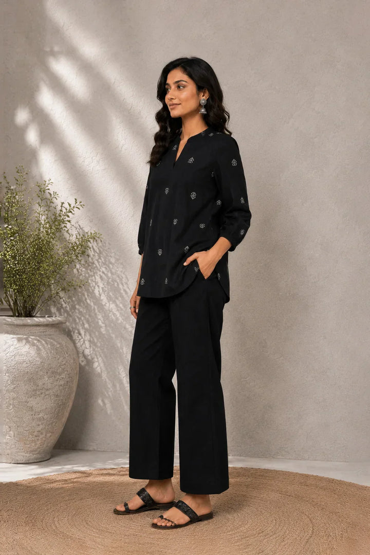 Black Woven South Cotton Top | SHOBITAM