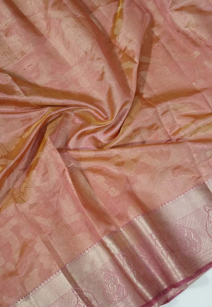 Onion Peach Semi Tussar Saree with Zari detailing | SHOBITAM