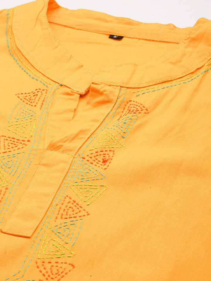 Yellow Kantha Cotton Kurta | SHOBITAM