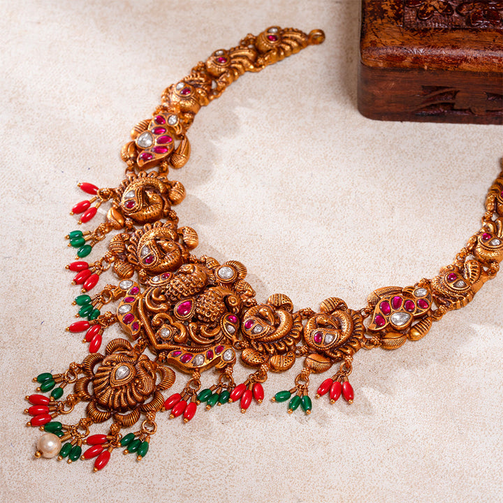 92.5 Silver, 24kt Gold Polish Shree Thirumagal Short Necklace | SHOBITAM