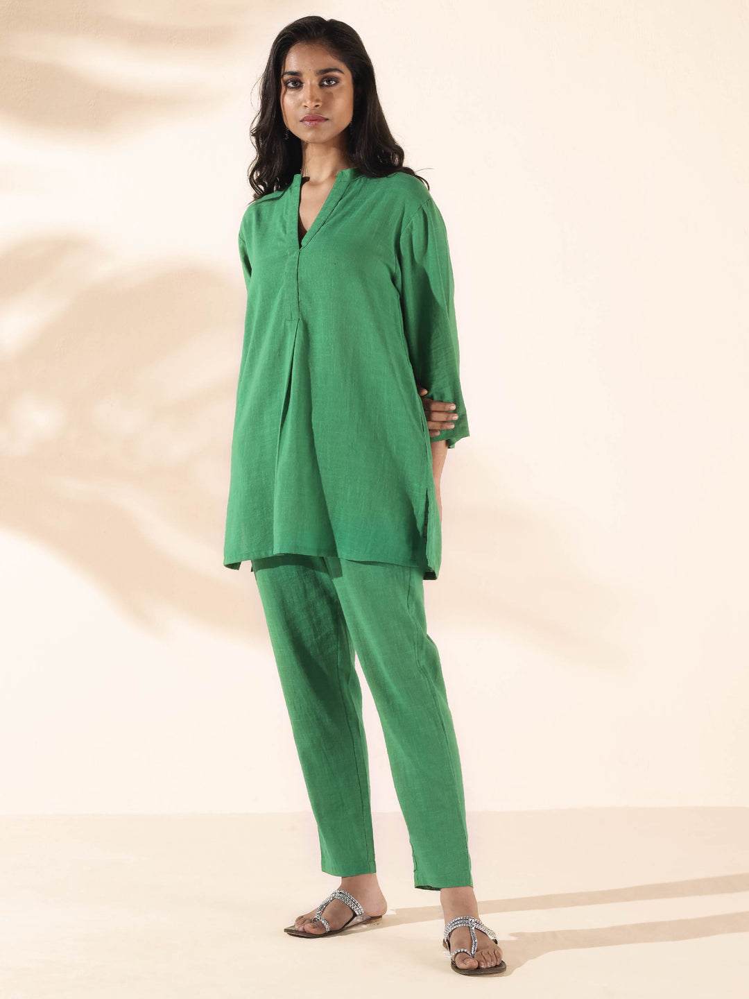 Green Cotton Relaxed Co-ord Set | SHOBITAM