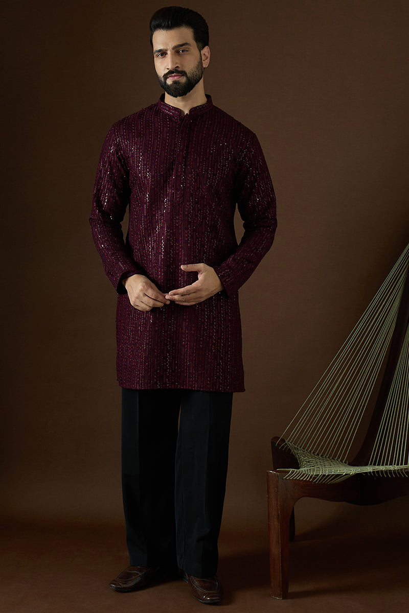 Purple Georgette Solid Embroidered Straight Kurta Sets | SHOBITAM