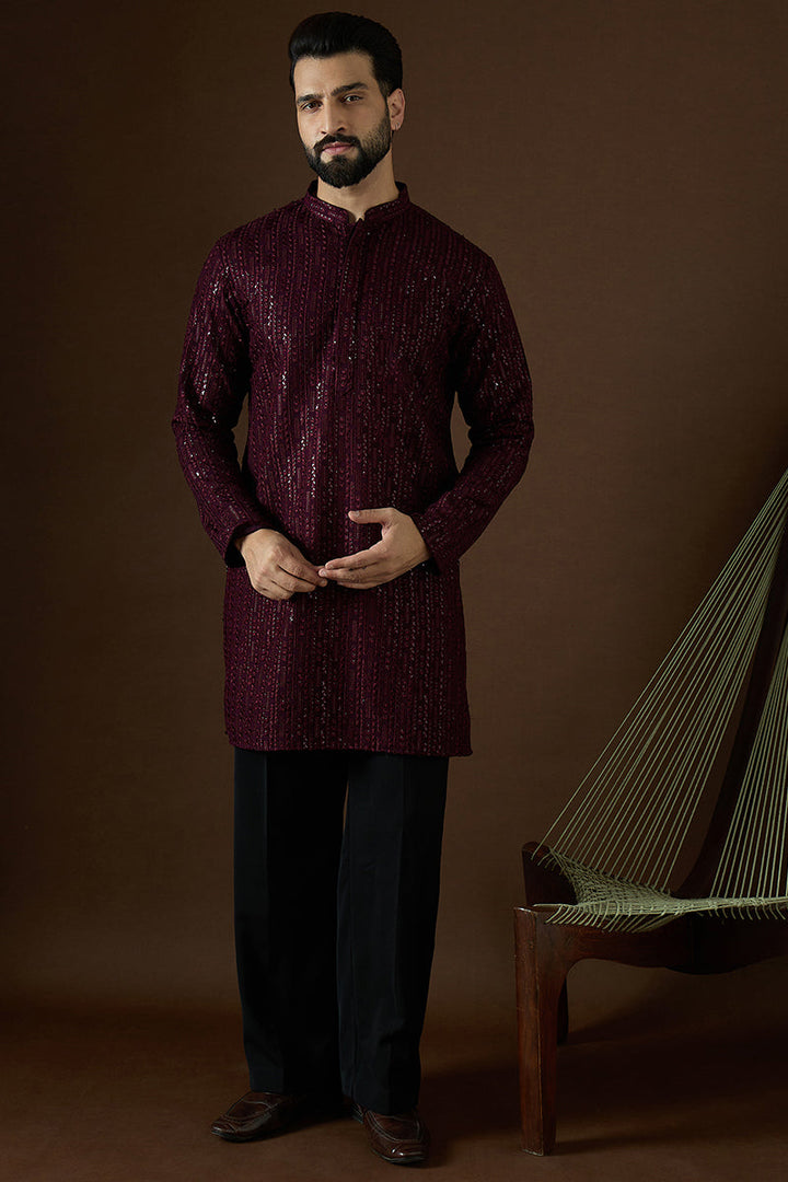 Purple Georgette Solid Embroidered Straight Kurta Sets | SHOBITAM