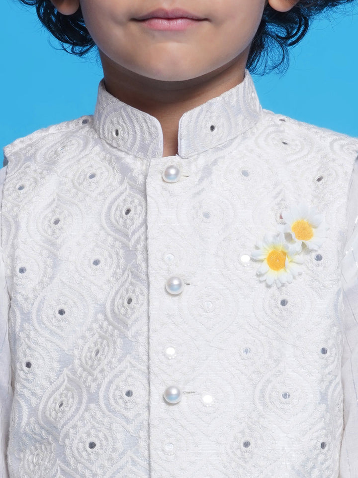 Cream Embroidered Nehru Jacket Set | SHOBITAM