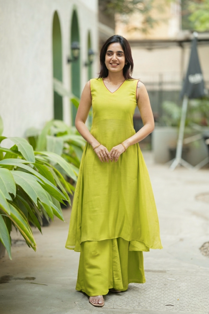 Nandhitha Lime Green Kurta Set ( Set of 2) | SHOBITAM
