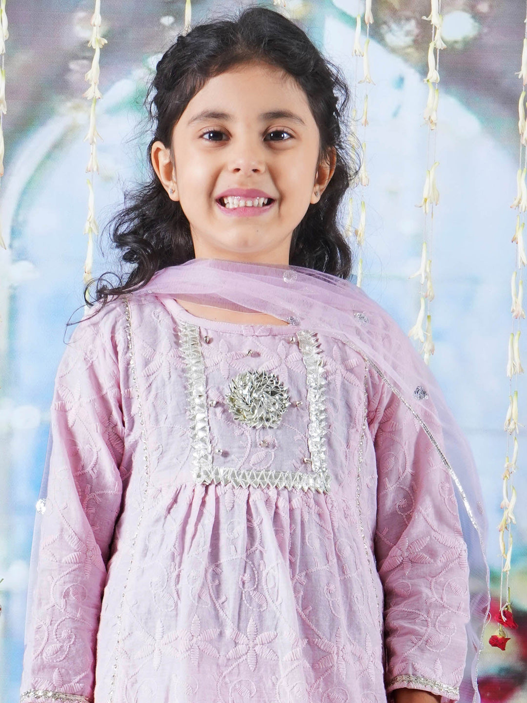 Diyara Floral Emboridery Kurta Plazzo Set - Pink | SHOBITAM