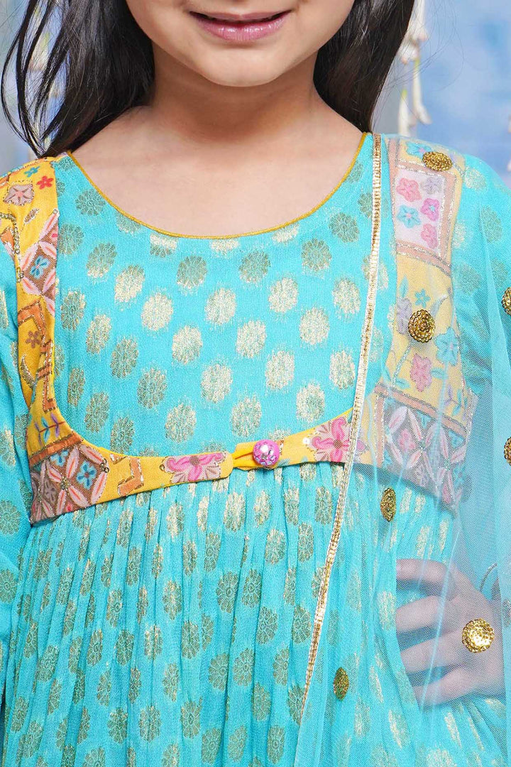 Girls Floral work Kurta with Sharara and Dupatta with Embroidery Work | SHOBITAM