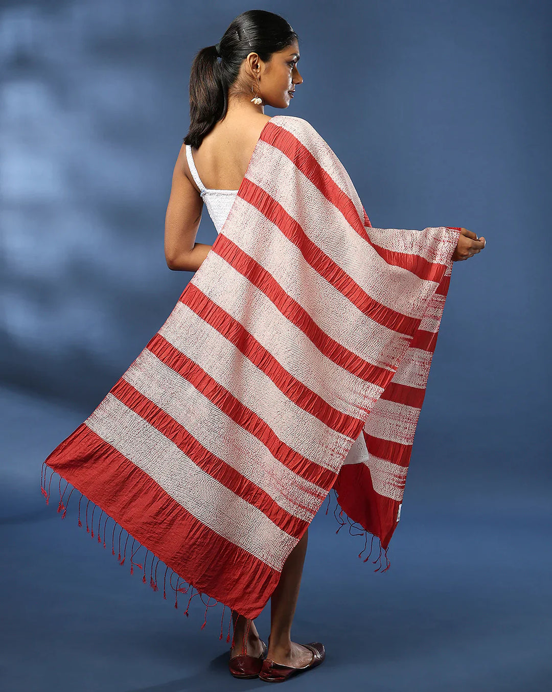Red Hand woven Silk Shibori Stole