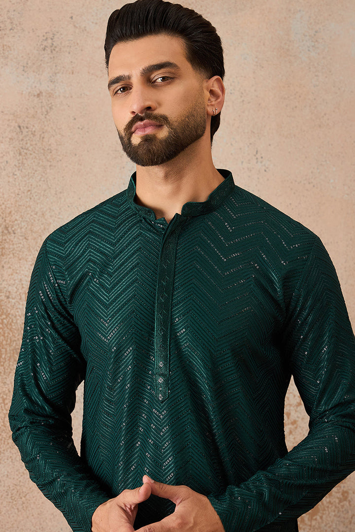 Green Rayon Embroidered Straight Kurta | SHOBITAM