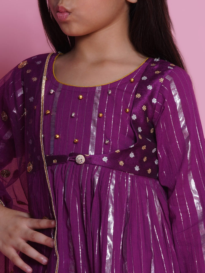 Chand Sitare Anarkarli Kurta Sharara with Dupatta - Purple | SHOBITAM