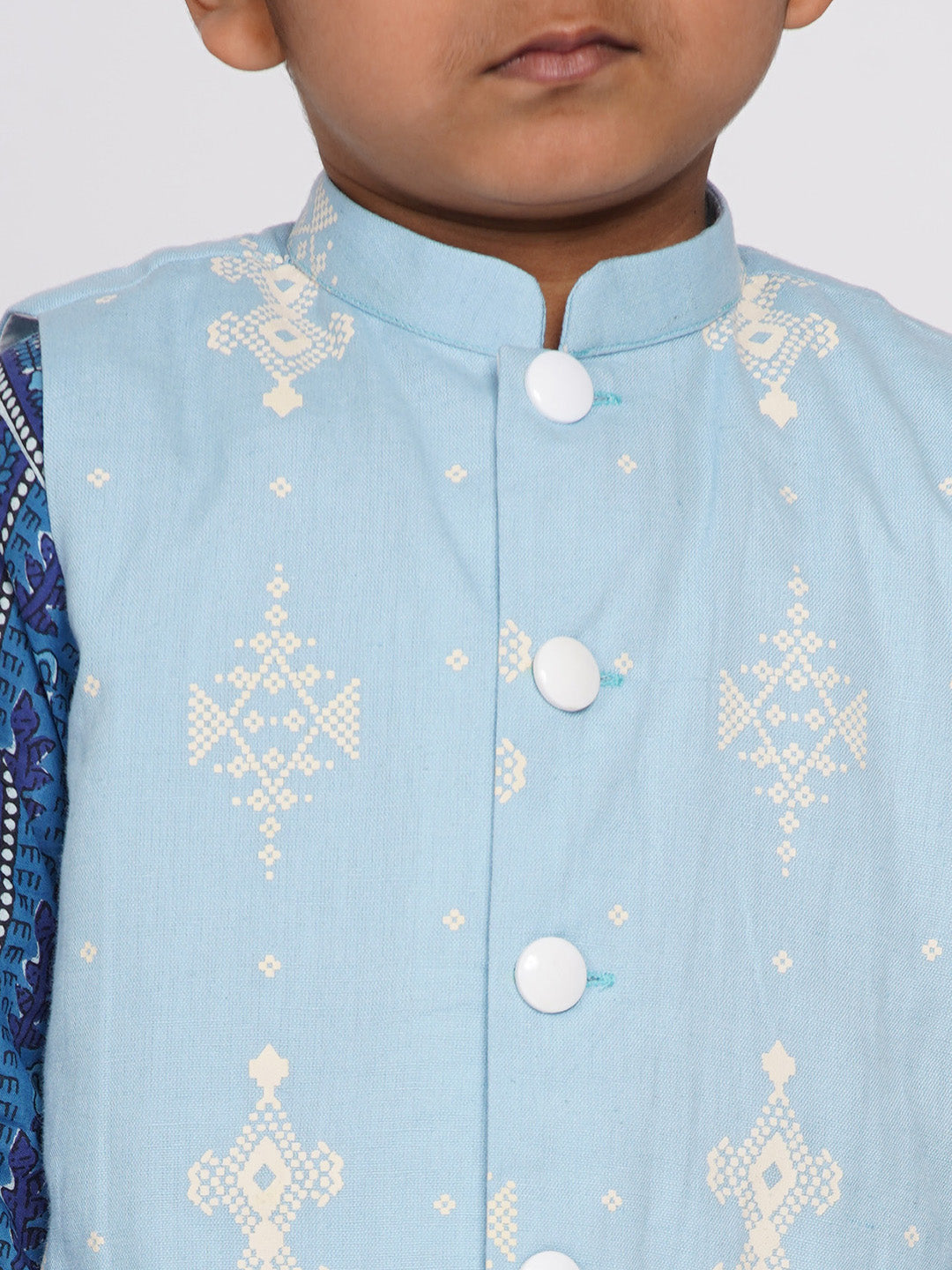 Boys Floral Indigo Kurta with Nehru Jacket and Marwari Dhoti  | SHOBITAM