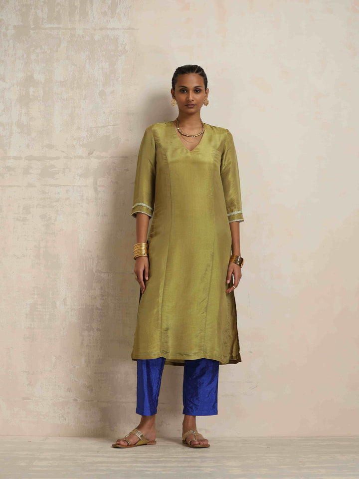 Green Tissue Straight Kurta Set | SHOBITAM