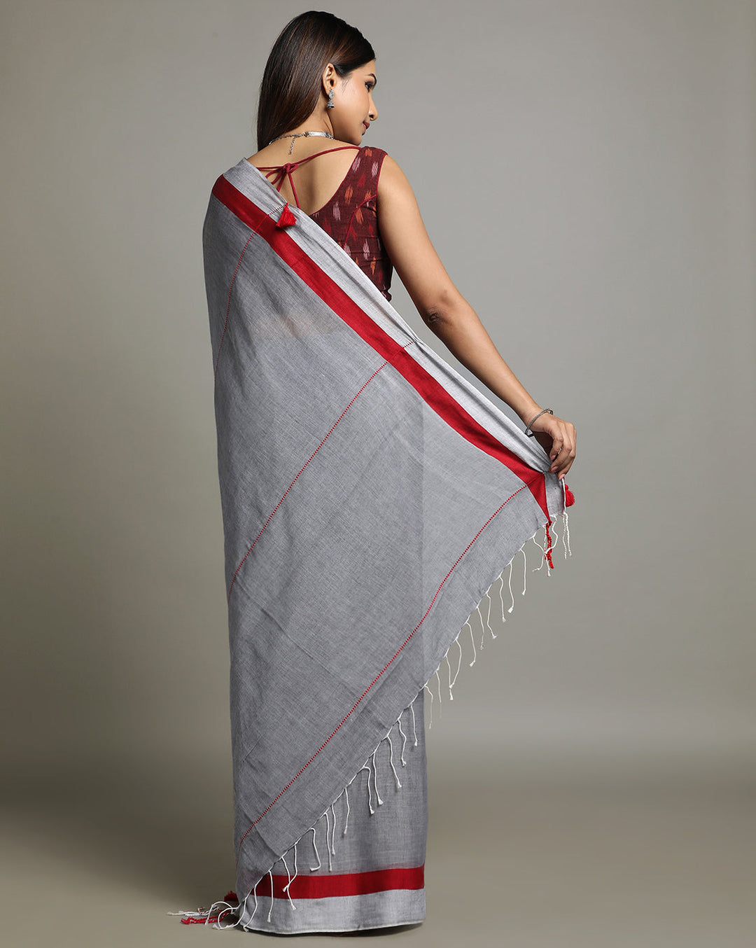 Handloom Solid Cotton Saree with Blouse Piece | SHOBITAM