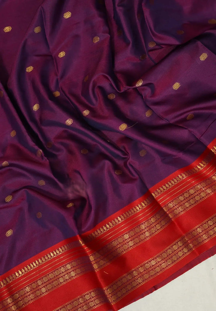 Jamuni Purple Semi Silk Gaadwal Saree with Rettapet Rudraksham Border  | SHOBITAM