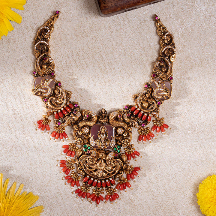 92.5 Silver, 24kt Gold Polish Shree Samhita Nakshi Necklace | SHOBITAM