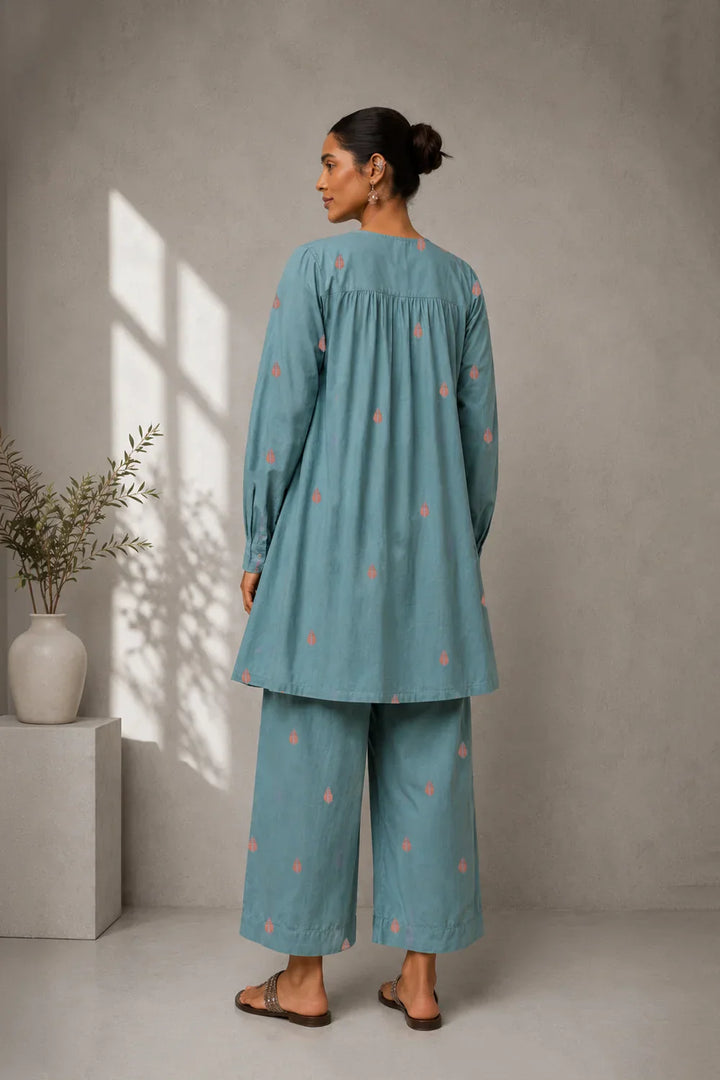Zen Blue Jamdani Co-ord Set | SHOBITAM
