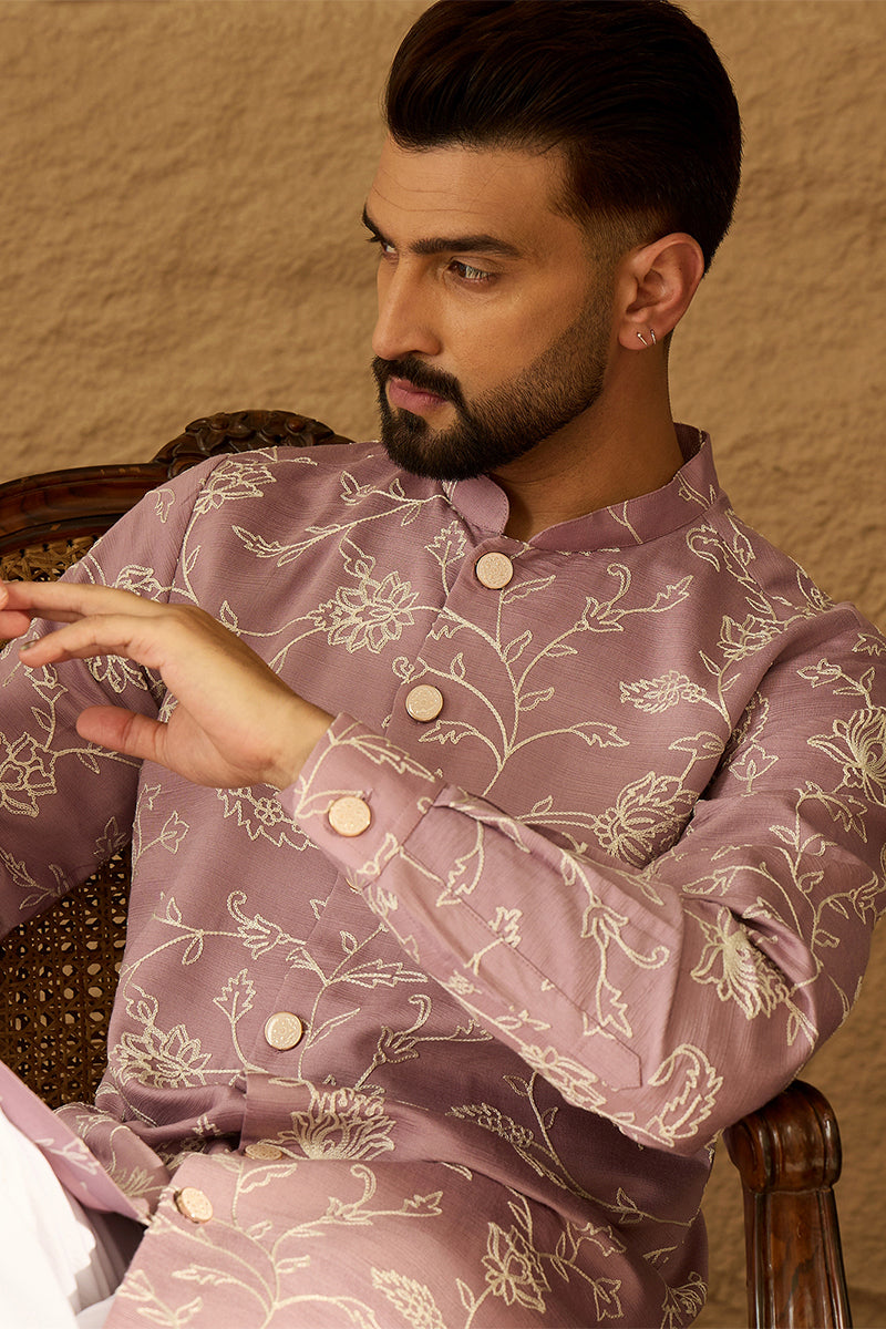 Lavender Viscose Rayon Solid Embroidered Straight Kurta | SHOBITAM