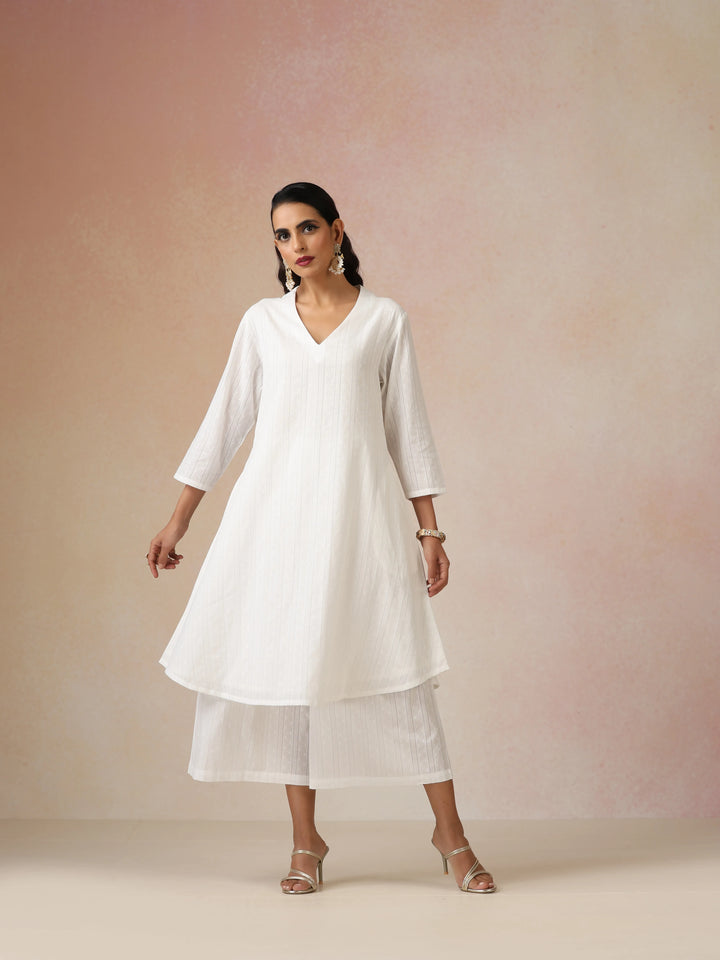 White Dobby Kurta Set | SHOBITAM