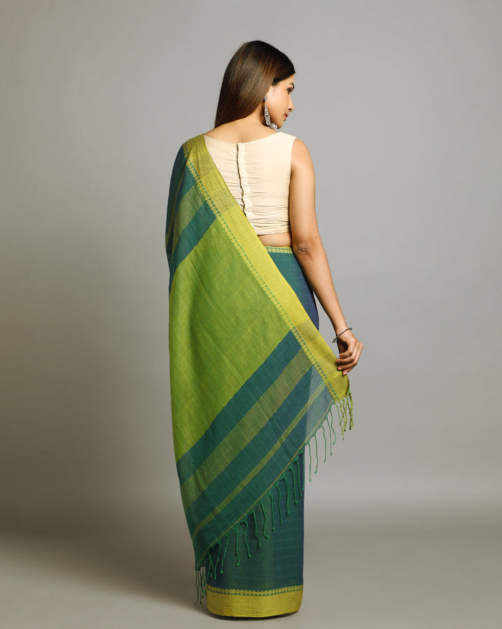 Teal Green Jacquard Cotton Saree | SHOBITAM