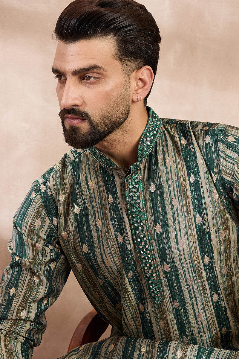 Green Silk Blend Abstract Printed Straight Kurta With Trouser | SHOBITAM