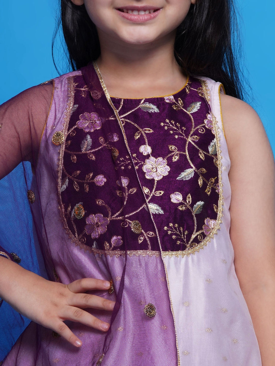 Sleeveless Kurta with Dhoti Salwar & Dupatta - Pink | SHOBITAM